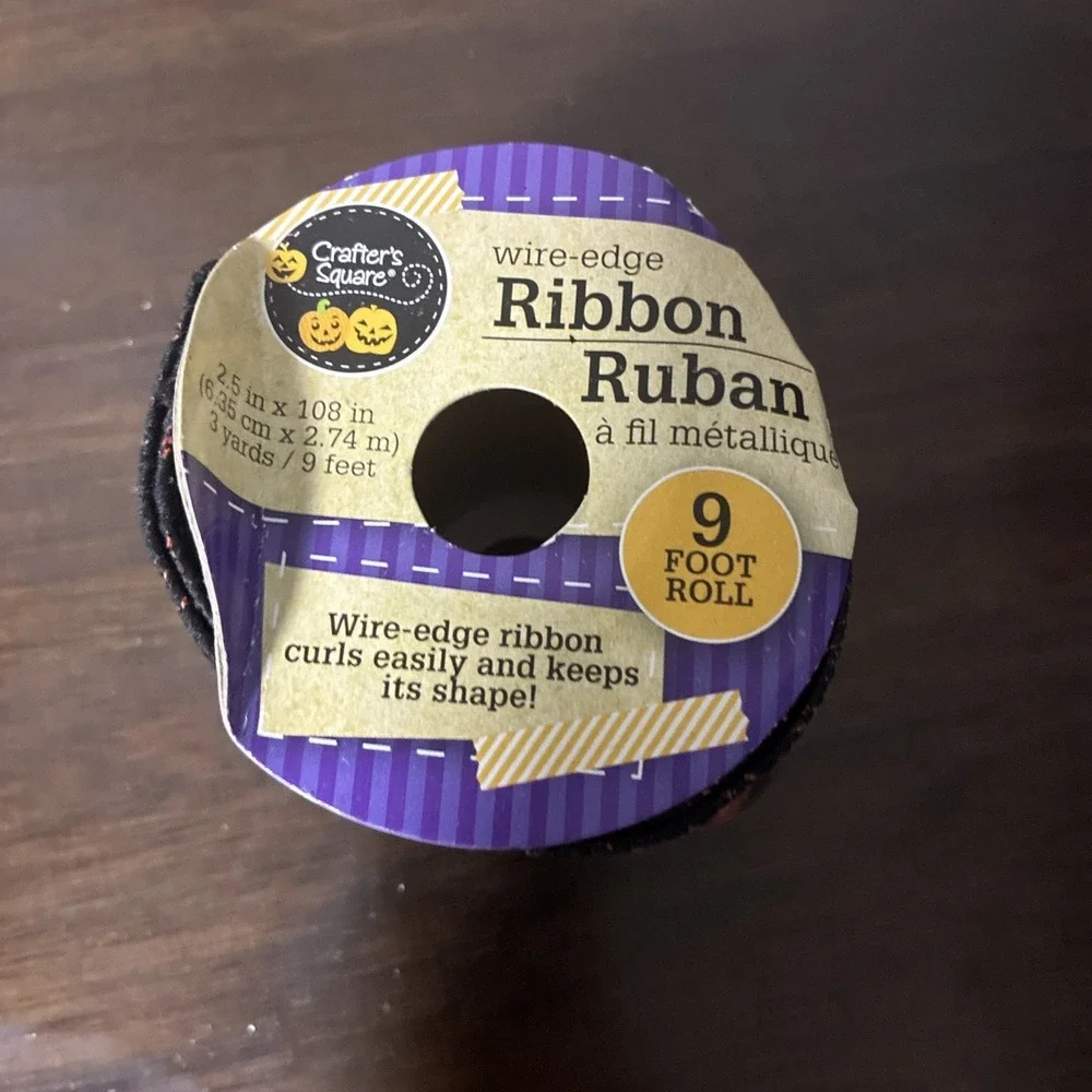 Wire-Edged Ribbon Black and Orange 9 ft Each Crafters Square 2.5 in x 108 in
